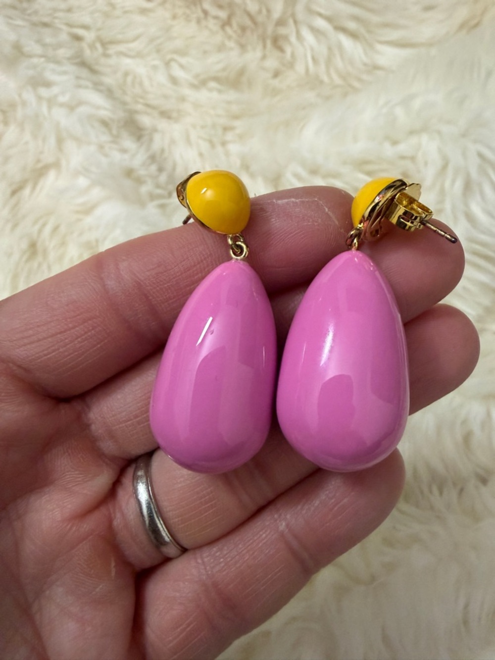 Eshvi Two-Tone Drop Earrings featuring hot pink enamel teardrop drops - Picture 3 of 6